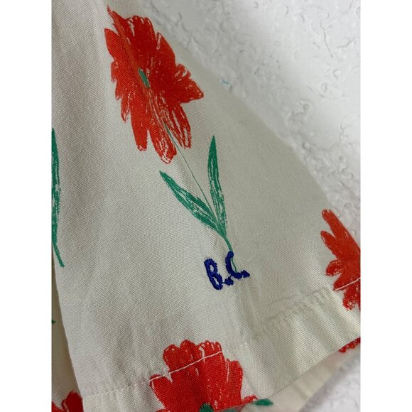 Bobo Choses Floral Print Dress Girls 8-9 Years Beige & Red Short Sleeves Cotton - Picture 6 of 7